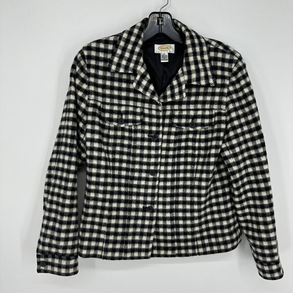 Talbots Buffalo Plaid Wool Jacket 4P Gingham Check Button Down Black White - Picture 1 of 7